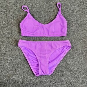 California Sunshine Purple Smocked Textured Bikini Set Two Piece Swimsuit Medium